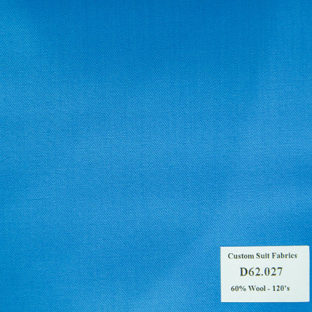  D62.027 Kevinlli V4 - Vải Suit 60% Wool - Xanh Dương Trơn